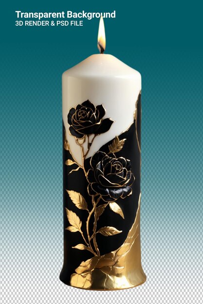 PSD una vela que tiene una flor negra y blanca en ella