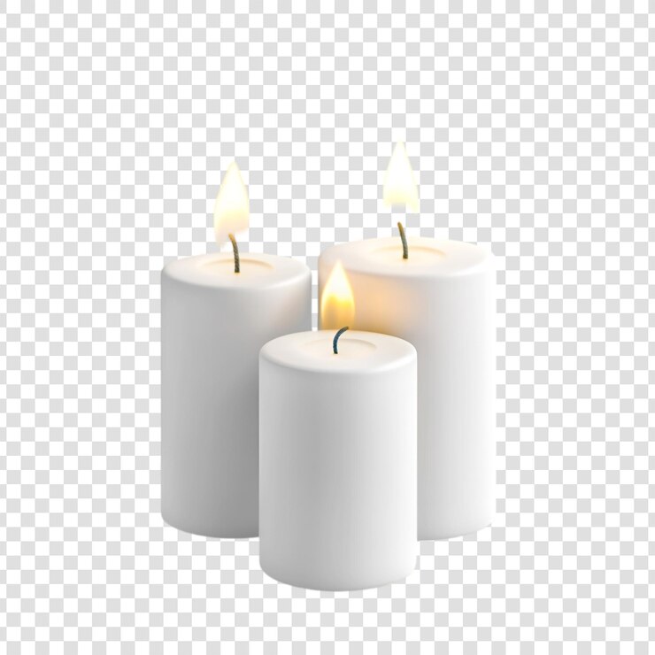PSD velas brancas realistas com chamas em um fundo transparente