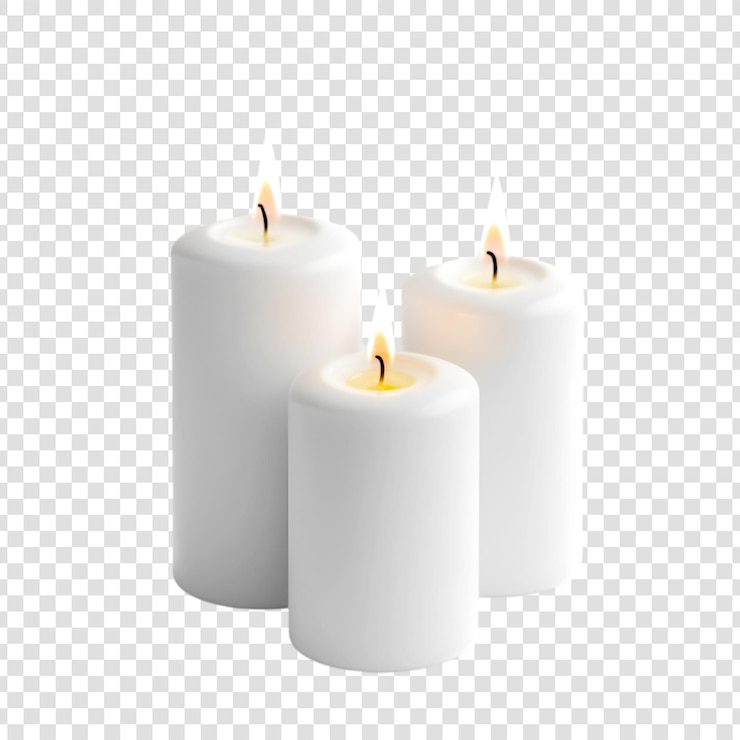 PSD velas brancas realistas com chamas em um fundo transparente