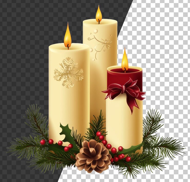 PSD velas festivas con decoraciones navideñas cortadas en stock png