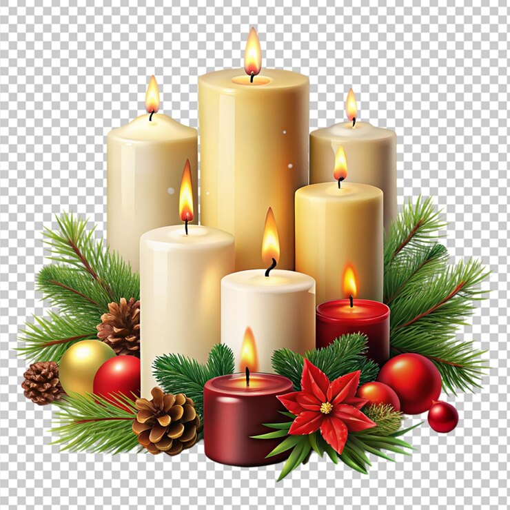 PSD unas velas de navidad sobre un fondo transparente