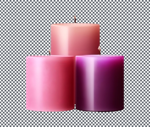 Velas de pilares de varios colores aisladas sobre un fondo transparente