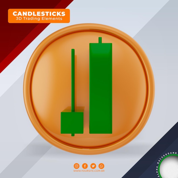 Velas señales de compra y venta elementos de tendencia del comercio de divisas 3d para la composición
