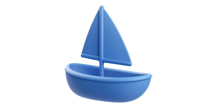 PSD velero de juguete azul aislado sobre un fondo transparente