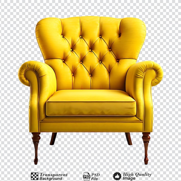 PSD velha cadeira amarela vintage isolada em fundo transparente