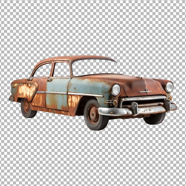 PSD velho carro vintage enferrujado abandonado isolado em fundo transparente objeto png.