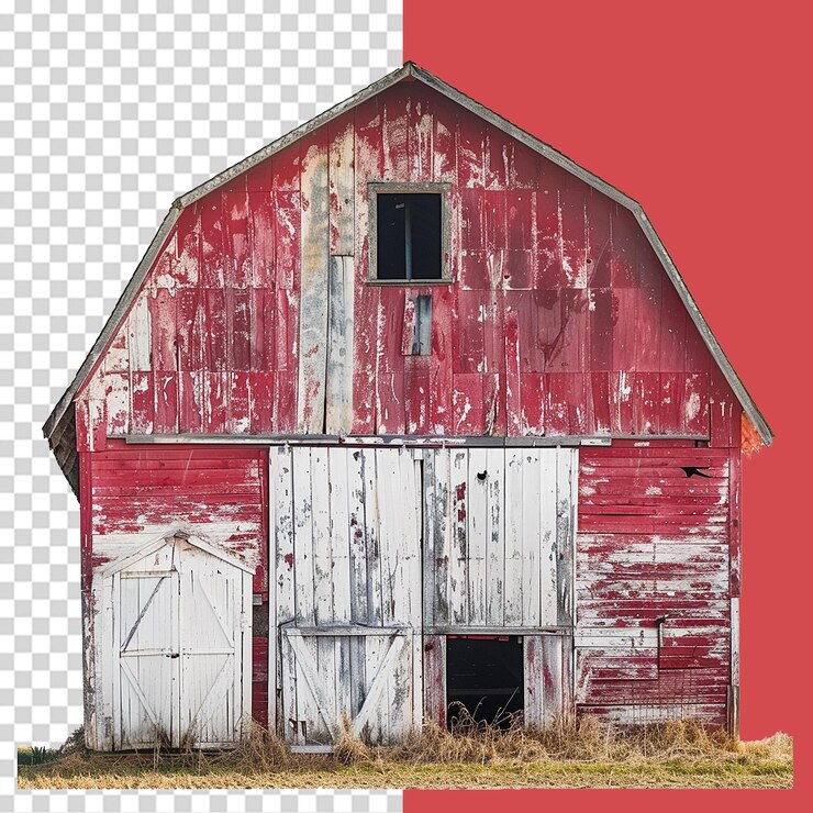PSD velho celeiro vermelho png isolado em fundo transparente