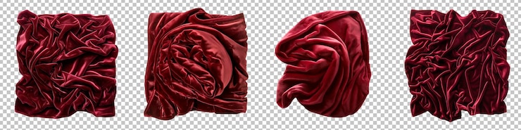 PSD velvety plush throw blanket in deep burgundy set isolato su uno sfondo trasparente