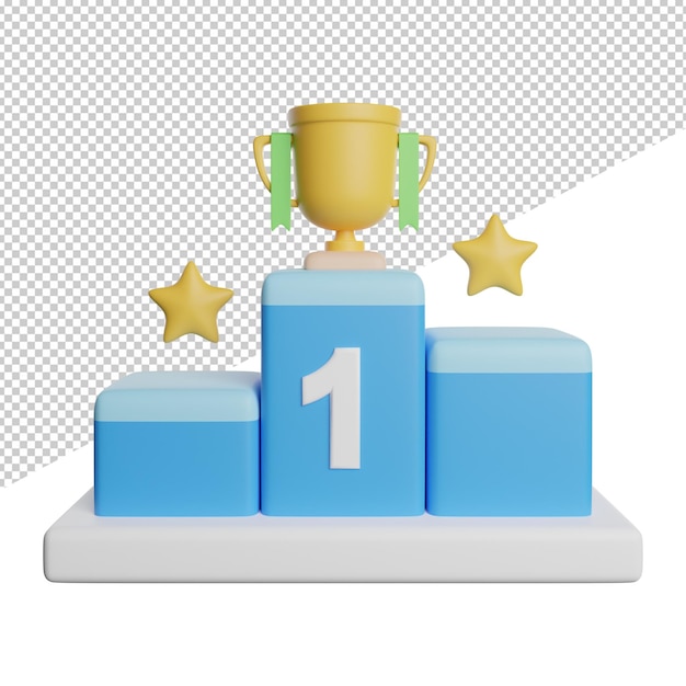 Vencedor do pódio, vista frontal, ilustração do ícone de renderização 3d em fundo transparente