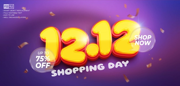 Venda de 1212 dias de compras com efeito de estilo 3D editável de texto personalizado