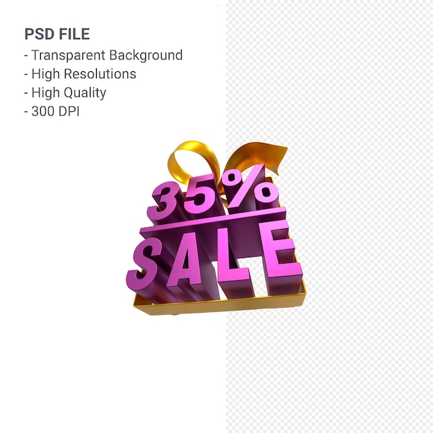 PSD venda de 35% com arco e fita projeto 3d isolado