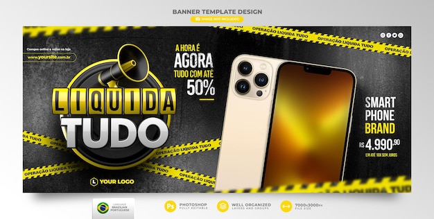 PSD venda de banner em renderização 3d portuguesa para campanha de marketing no brasil