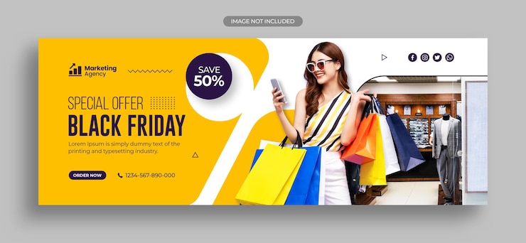 PSD venda de black friday nas mídias sociais, no instagram, no banner da web ou no modelo de capa do facebook