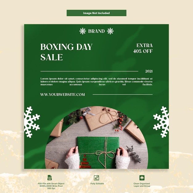 Venda de boxing day verde inverno temas postagem no instagram modelo de mídia social