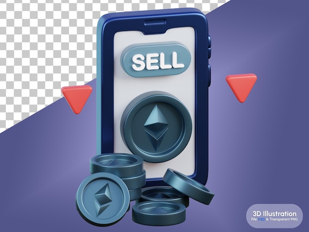 PSD venda de ethereum de criptomoeda ilustração ethereum 3d