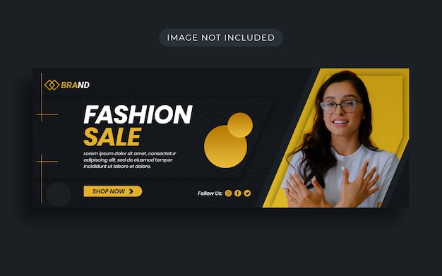 Venda de moda amarela com desconto especial no design da capa do Facebook