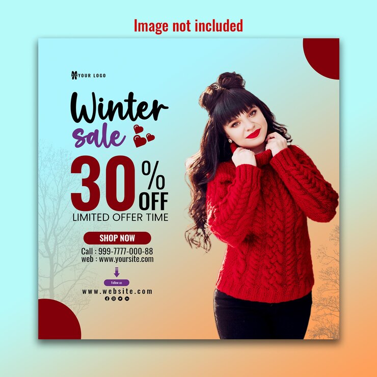 PSD venda de moda de inverno mulher oferta de venda postagem de mídia social