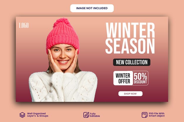 Venda de moda de inverno postagem em mídias sociais ou design de banner