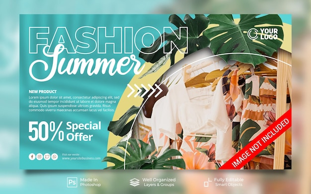 Venda de moda de verão com estilo de verão tosca cor promo modelo de banner de site de postagem de mídia social