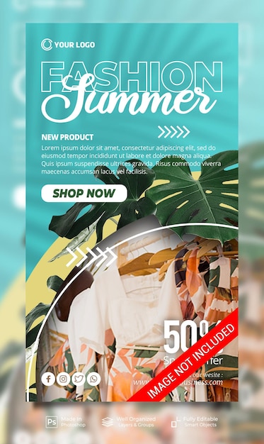 PSD venda de moda de verão com modelo de banner de histórias de postagem de mídia social de cor tosca de estilo de verão