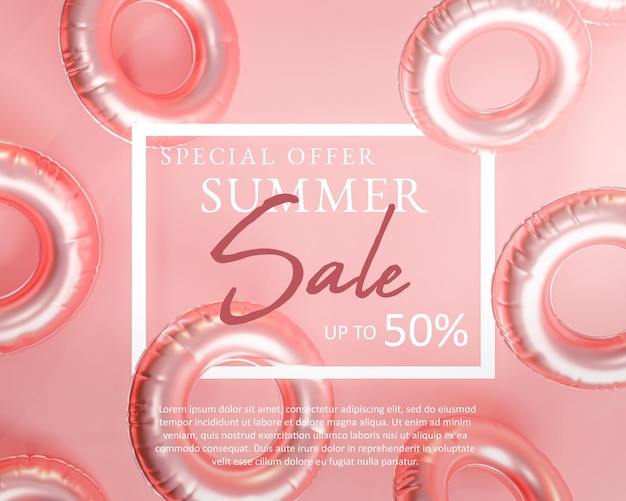 PSD venda de modelo de banner rosa de verão, anel inflável de natação