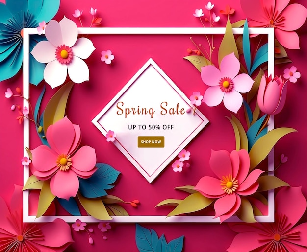 PSD venda de primavera ou fundo de festival com moldura de flores modelo de cartão de banner psd