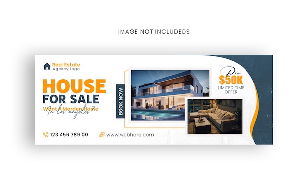 Venda de propriedades imobiliárias, redes sociais, modelo de design de banner de capa do Facebook