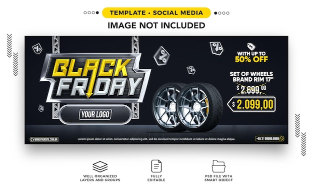 Venda de rodas de carro em banner da black friday nas redes sociais