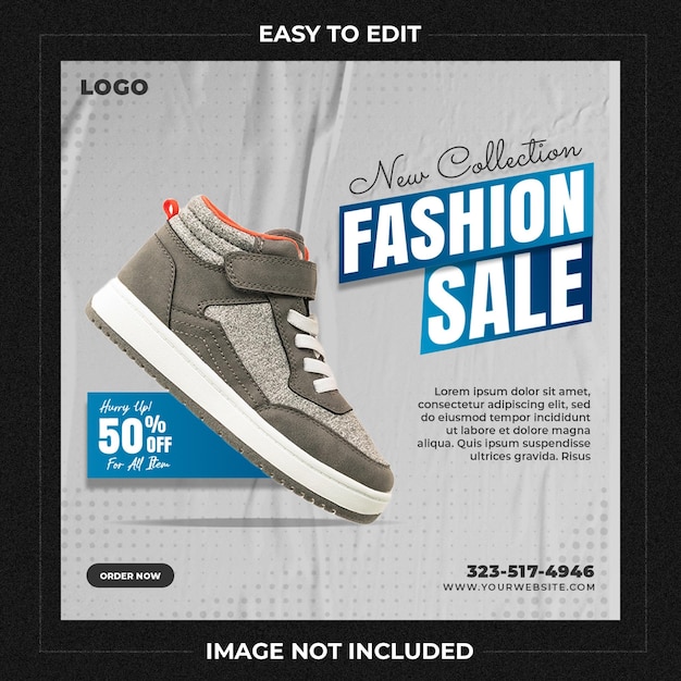 Venda de sapatos para postagem em mídia social ou design de modelo de banner quadrado