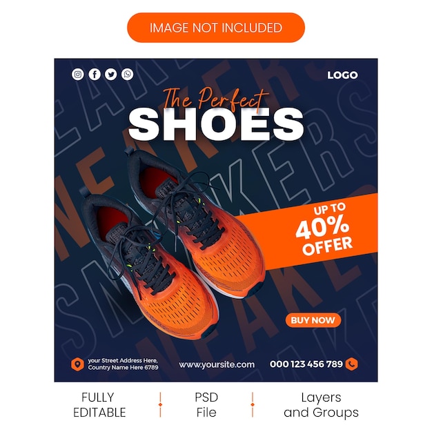 Venda de sapatos PSD para postagem em mídias sociais ou design de modelo de banner do Instagram