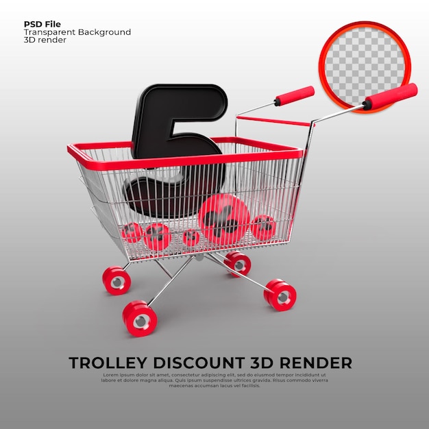 Venda de trole 5 porcentagem de desconto renderização em 3d png