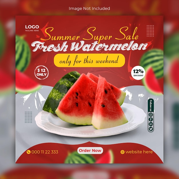 Venda de verão Melancia design de postagem promocional de mídia social