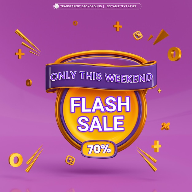 Venda em flash 70 fora do banner de promoção 3d com texto editável