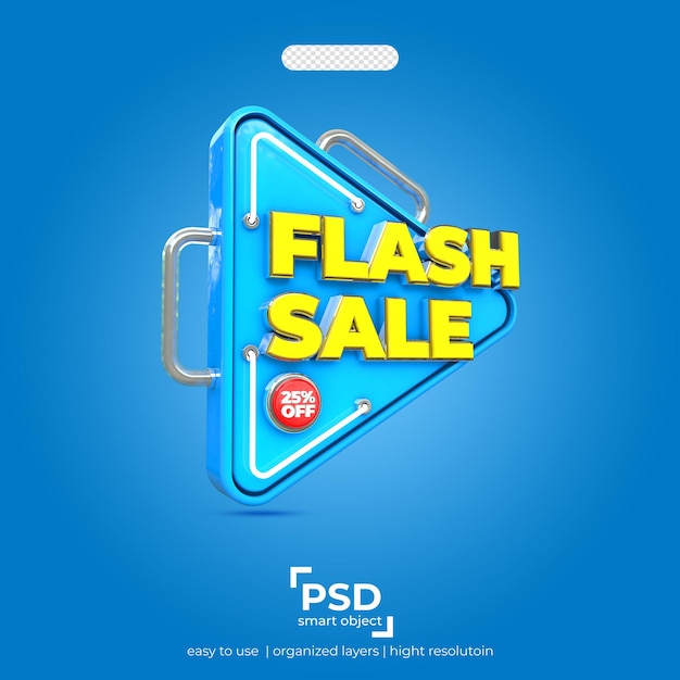 PSD venda em flash e 25 descontos na melhor renderização 3d em fundo isolado