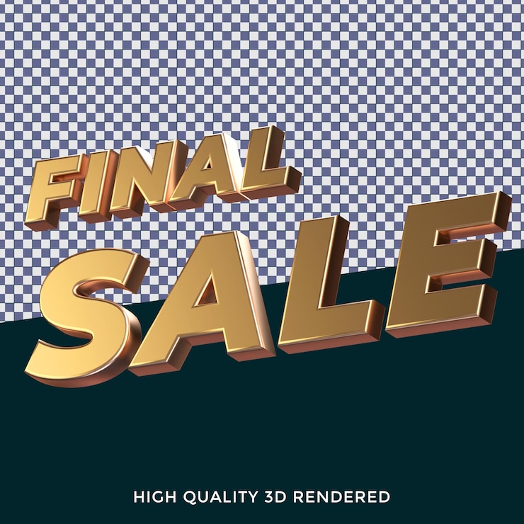PSD venda final 3d renderizado em estilo de texto isolado com textura metálica dourada realista