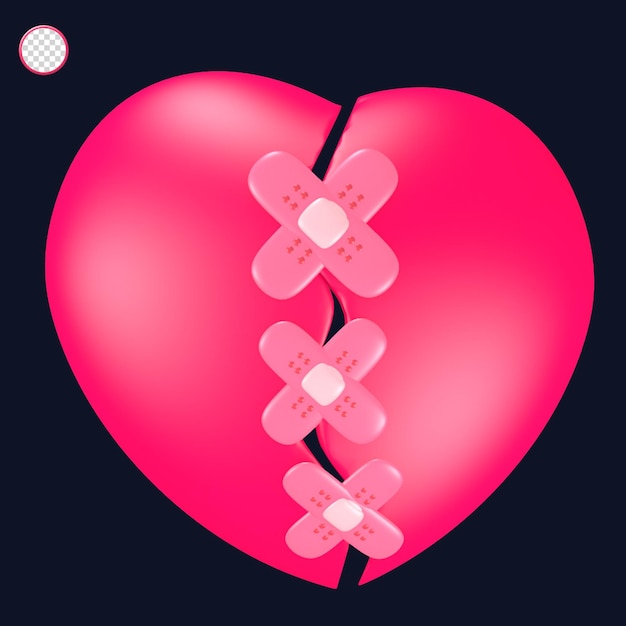 vendaje del corazón roto del icono del día de san valentín rosa lindo 3d