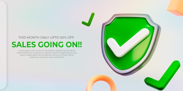 Vendas 3d acontecendo no banner de promoção 3d com modelo de texto editável