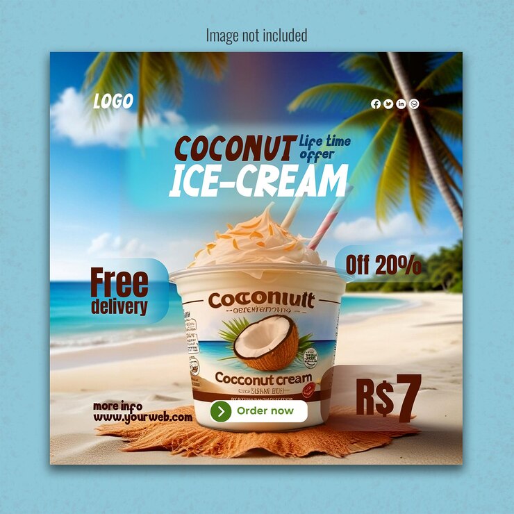 vendita di gelati di cocco gustosi post sui social media