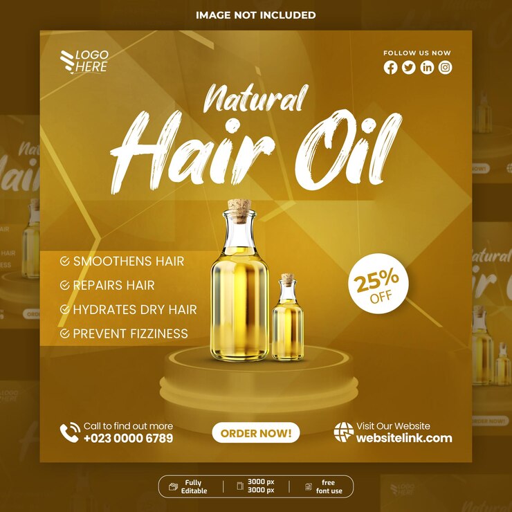 Vendita di olio per capelli Pubblicità Social Media Post Promozione Instagram Post Banner Template