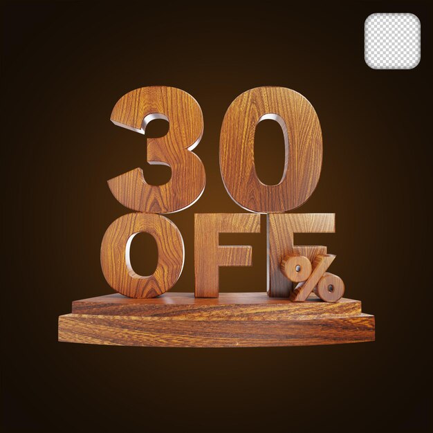 Vendita in legno Sconto 30 percento 3d'illustrazione