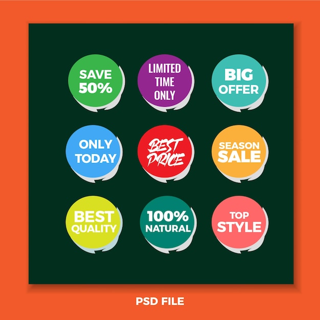 Vendita PSD gratuita Collezione di etichette di colore diverso