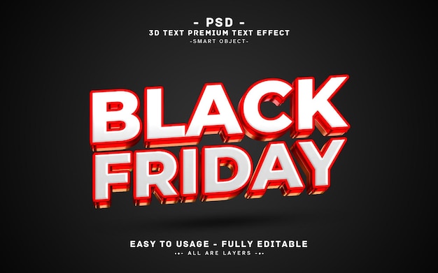 Vendredi noir style d'effet de texte Photoshop 3D modifiable