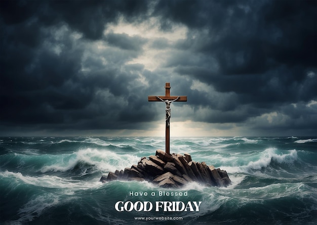 PSD vendredi saint concept croix chrétienne contre une mer orageuse