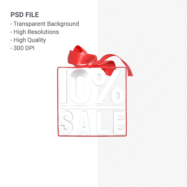 PSD venta de 10 por ciento con arco y cinta diseño 3d aislado