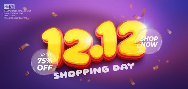 PSD venta de 1212 días de compras con efecto de estilo 3d editable de texto personalizado