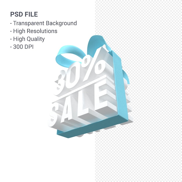 Venta del 30% con arco y cinta diseño 3d aislado