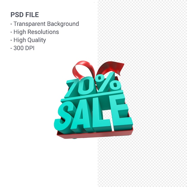 Venta del 70% con arco y cinta diseño 3d aislado