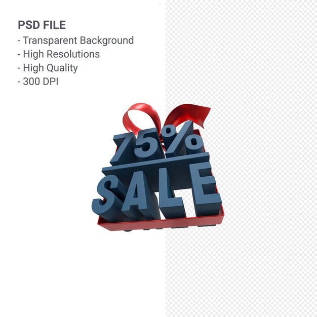Venta del 75% con arco y cinta diseño 3d aislado