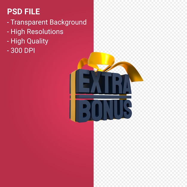 PSD venta de bonificación adicional con diseño 3d de arco y cinta aislado