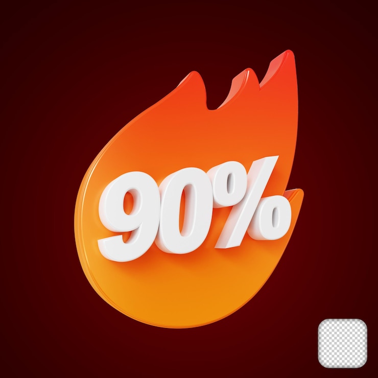 PSD venta caliente llameante 90 por ciento de descuento ilustración 3d